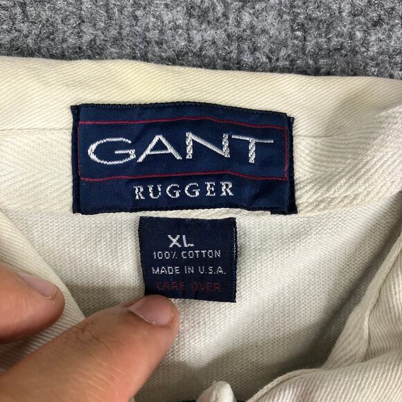 GANT Rugger Shirt Mens Size XL Teal White Striped Long Sleeve Rugby USA Classic - Picture 3 of 9